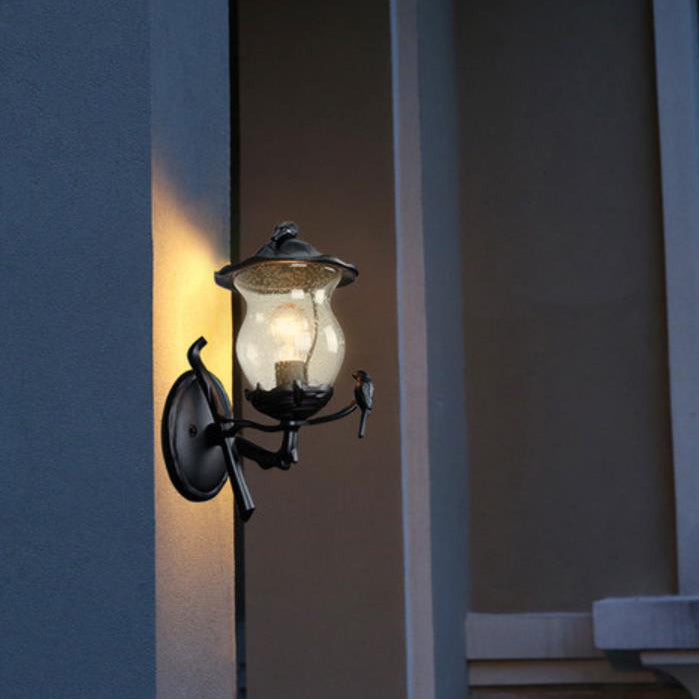Traditionelle europäische Kürbisvogel-Aluminiumglas-Wandleuchte mit 1 Licht für die Außenterrasse 