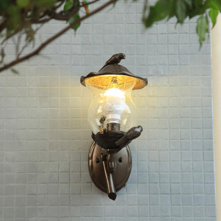 Lámpara de pared de 1 luz con pantalla de vidrio de aluminio para exteriores, estilo europeo tradicional 