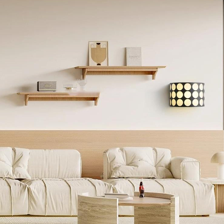 Contemporary Scandinavian Half Cylinder Dot Fabric Iron LED Wall Sconce Lamp For Living Room