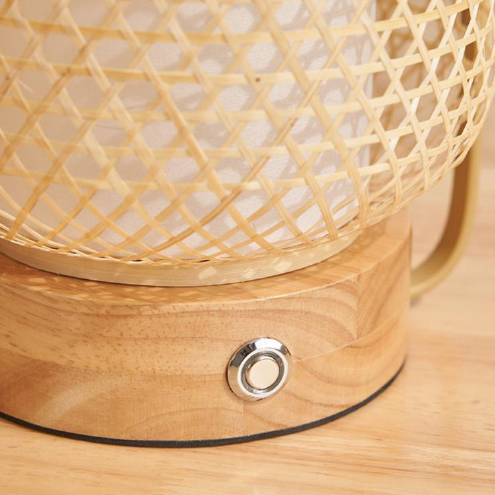 Zeitgenössische Boho Bambus Weben Handheld Zylinder LED Touch Dimmbare Tisch Lampe Für Schlafzimmer 