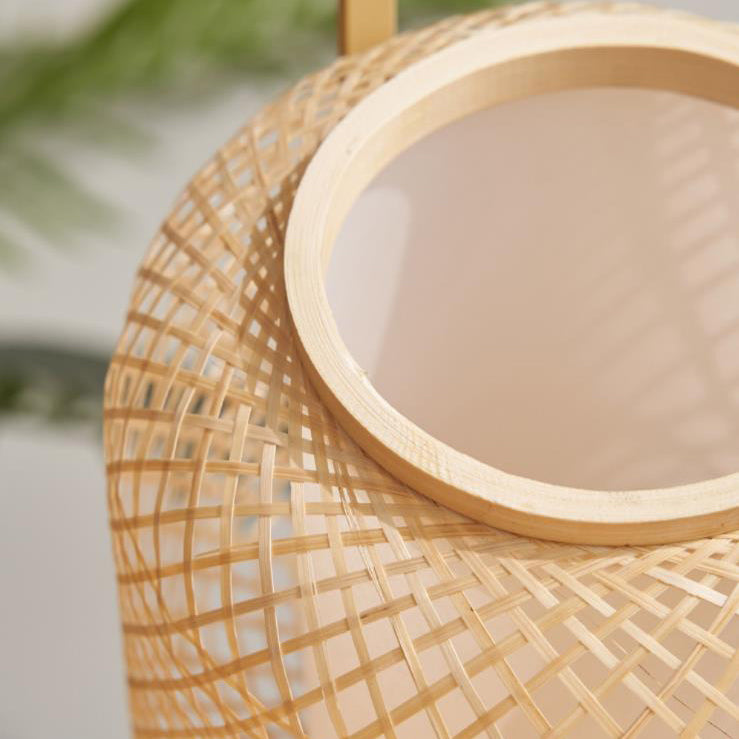 Zeitgenössische Boho Bambus Weben Handheld Zylinder LED Touch Dimmbare Tisch Lampe Für Schlafzimmer 