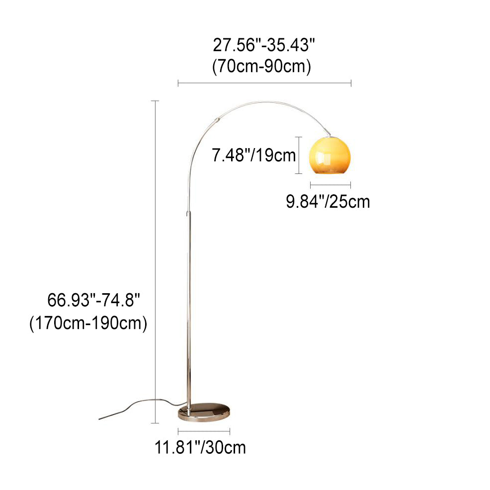 Lampe de sol contemporaine scandinave avec abat-jour rond en verre et tige de pêche en fer à 1 lumière pour salon 
