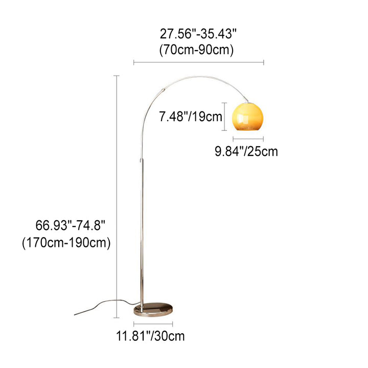 Lampe de sol contemporaine scandinave avec abat-jour rond en verre et tige de pêche en fer à 1 lumière pour salon 