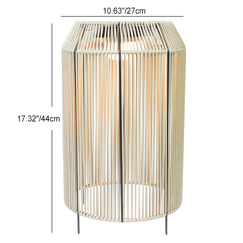 Lampe de sol LED cylindrique en rotin PE étanche à l&