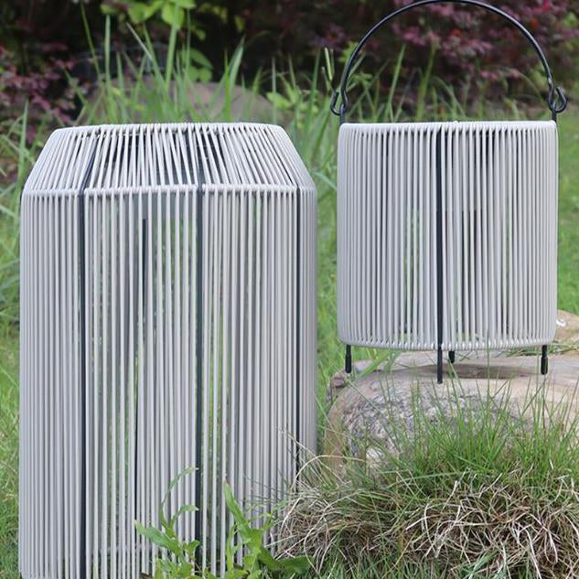 Lampe de sol LED cylindrique en rotin PE étanche à l&