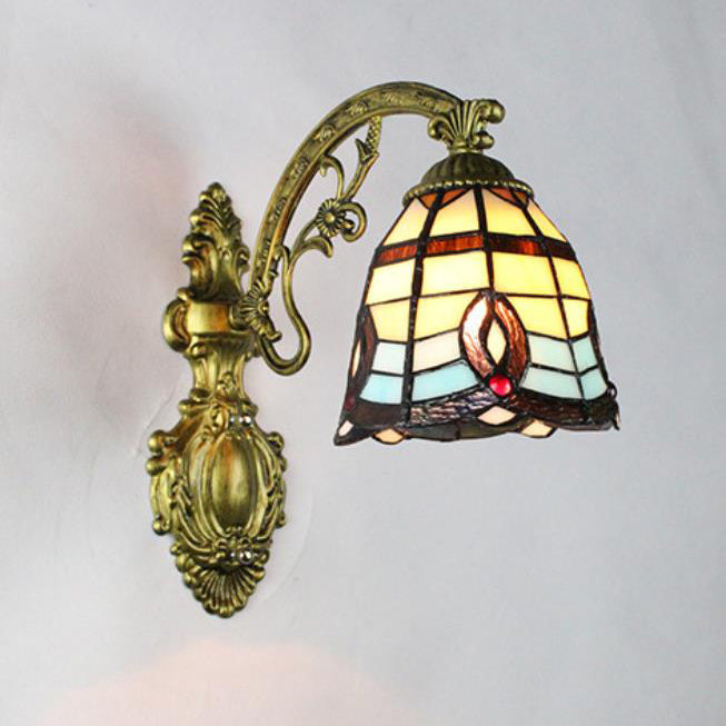 Traditionelle Tiffany Flower Cup Eisen Buntglas 1-Licht Wandleuchte Lampe für Wohnzimmer 
