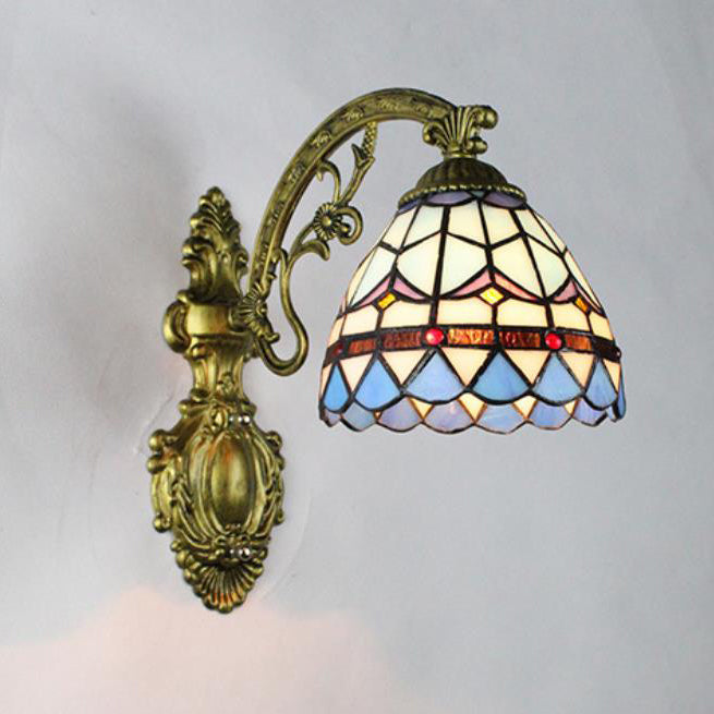 Traditionelle Tiffany Flower Cup Eisen Buntglas 1-Licht Wandleuchte Lampe für Wohnzimmer 