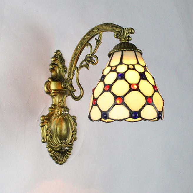 Traditionelle Tiffany Flower Cup Eisen Buntglas 1-Licht Wandleuchte Lampe für Wohnzimmer 