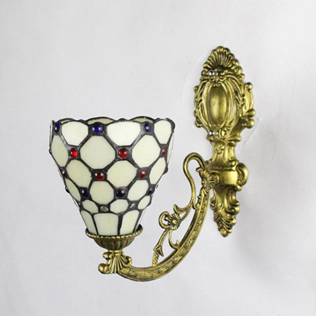 Traditionelle Tiffany Flower Cup Eisen Buntglas 1-Licht Wandleuchte Lampe für Wohnzimmer 