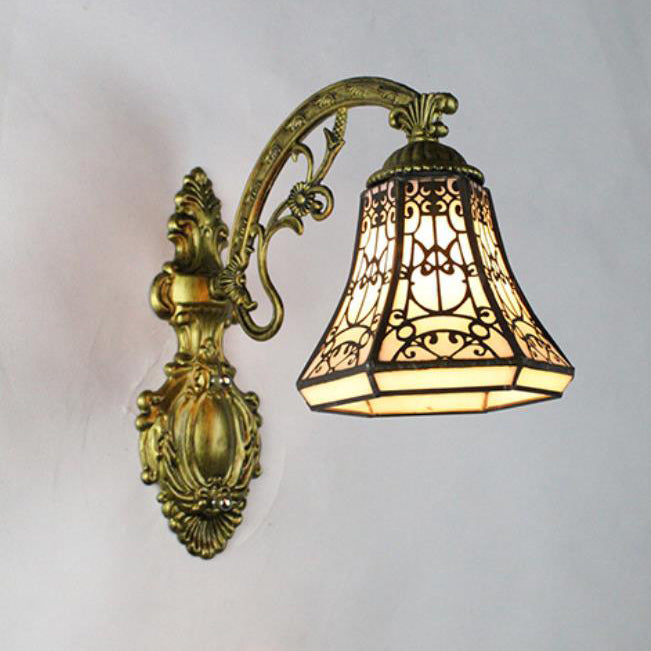 Traditionelle Tiffany Flower Cup Eisen Buntglas 1-Licht Wandleuchte Lampe für Wohnzimmer 