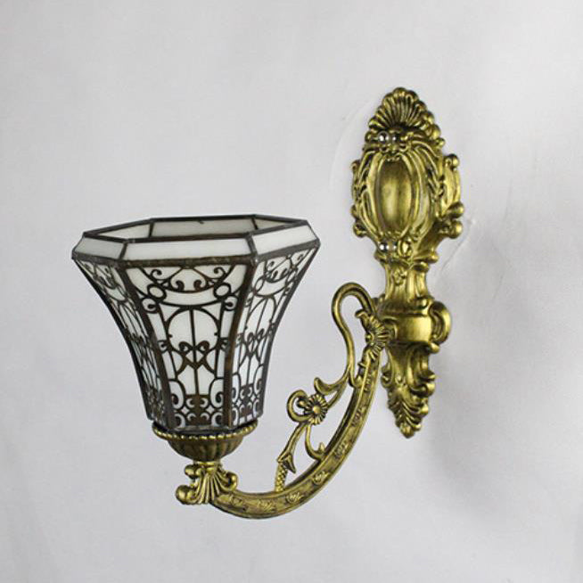 Traditionelle Tiffany Flower Cup Eisen Buntglas 1-Licht Wandleuchte Lampe für Wohnzimmer 