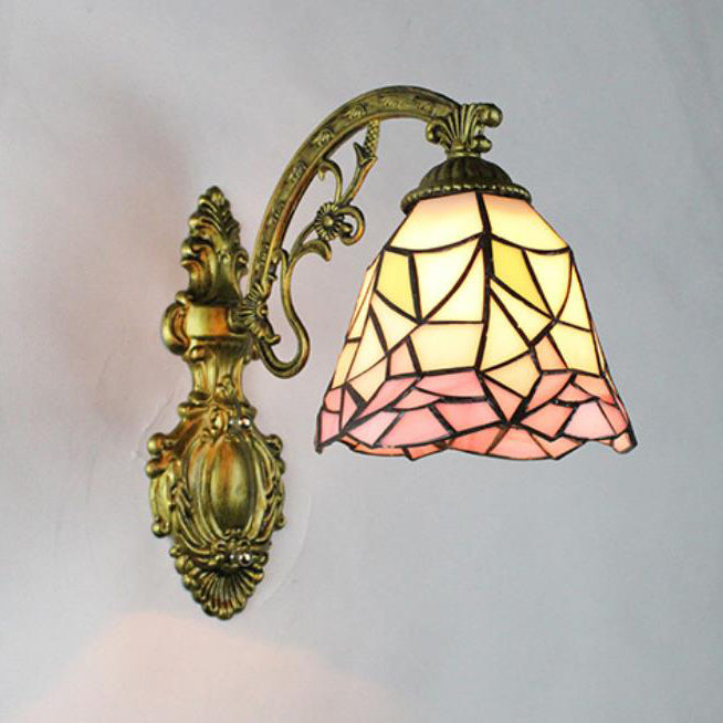 Traditionelle Tiffany Flower Cup Eisen Buntglas 1-Licht Wandleuchte Lampe für Wohnzimmer 