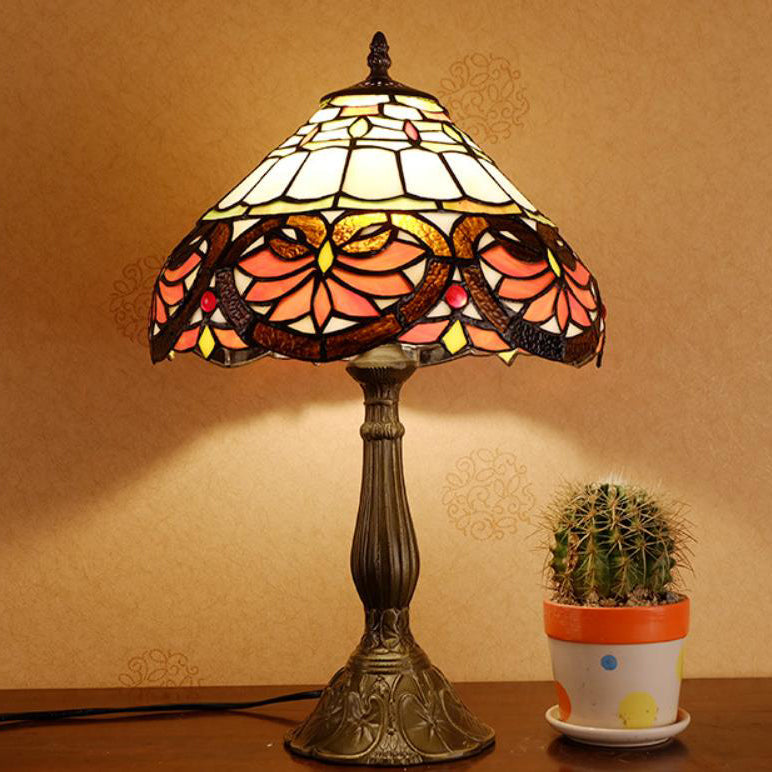 Lampe de table 1 lumière en verre teinté en alliage de style Tiffany traditionnel pour chambre 
