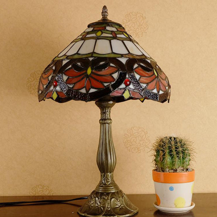 Lampe de table 1 lumière en verre teinté en alliage de style Tiffany traditionnel pour chambre 