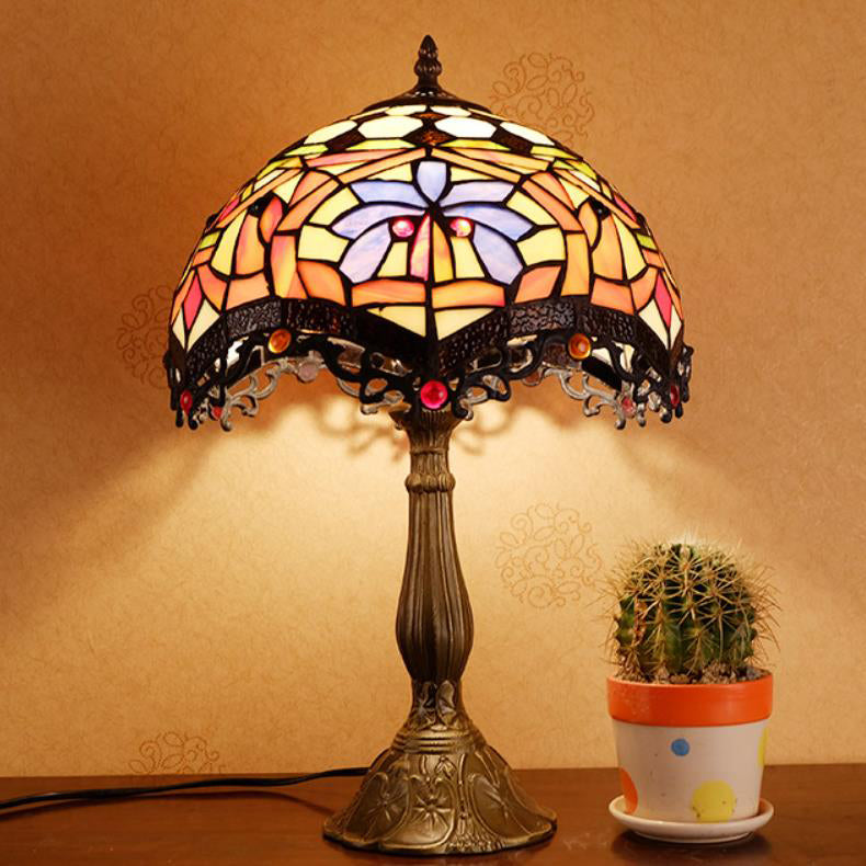 Lampe de table 1 lumière en verre teinté en alliage de style Tiffany traditionnel pour chambre 
