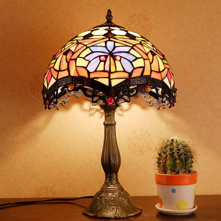 Lampe de table 1 lumière en verre teinté en alliage de style Tiffany traditionnel pour chambre 