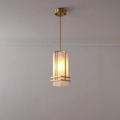 Traditionelle chinesische Pendelleuchte mit Kupferrahmen und Glasschirm, 1 Licht, für Wohnzimmer 