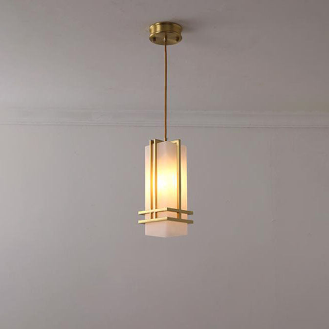 Traditionelle chinesische Pendelleuchte mit Kupferrahmen und Glasschirm, 1 Licht, für Wohnzimmer 