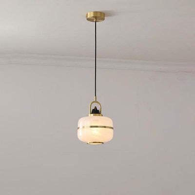 Traditionelle chinesische Pendelleuchte mit Kupferrahmen und Glasschirm, 1 Licht, für Wohnzimmer 