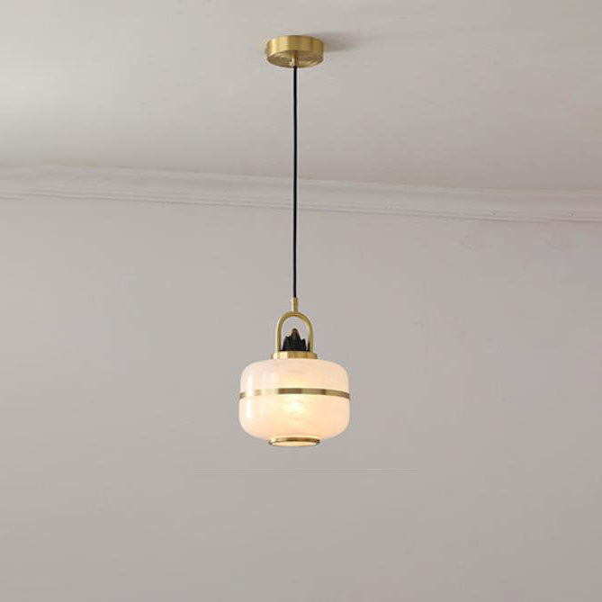 Traditionelle chinesische Pendelleuchte mit Kupferrahmen und Glasschirm, 1 Licht, für Wohnzimmer 