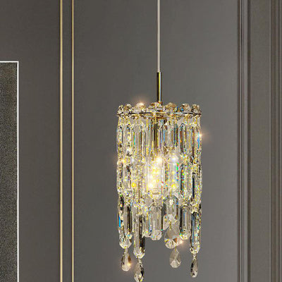 Lustre Contemporain de Luxe Éblouissant en Cristal Clair Prismatique à 1 Lumière pour Salon 
