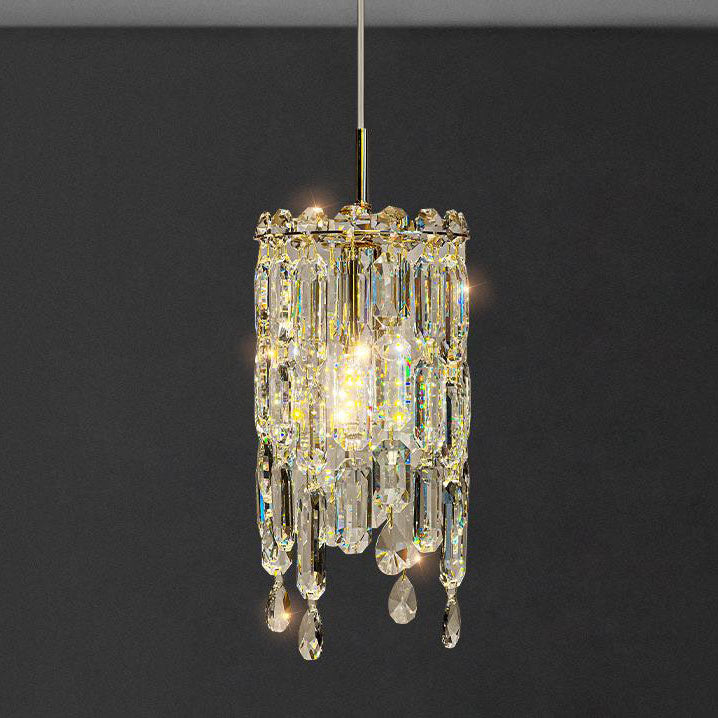 Lustre Contemporain de Luxe Éblouissant en Cristal Clair Prismatique à 1 Lumière pour Salon 