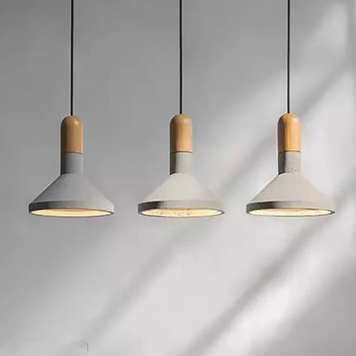 Zeitgenössische industrielle Zementkegel-Holz-Pendelleuchte mit 1 Licht für Esszimmer 