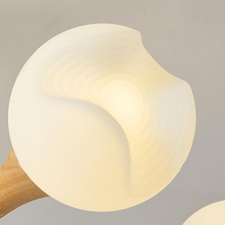 Suspension Contemporaine en Bois de Caoutchouc et Plastique avec Motif de Fleurs Nordiques, 3/5 Lumières pour Salon 