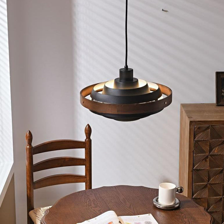 Lámpara colgante de una luz de madera maciza con múltiples capas minimalistas modernas para sala de estar 