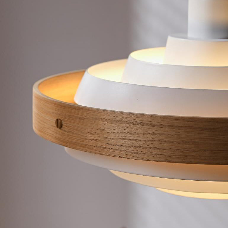Lámpara colgante de una luz de madera maciza con múltiples capas minimalistas modernas para sala de estar 