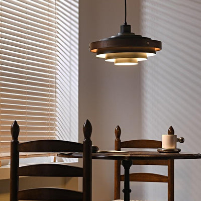 Moderne minimalistische mehrere Schichten runde Hardware Massivholz 1-Licht Pendelleuchte für Wohnzimmer 