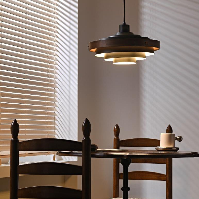 Moderne minimalistische mehrere Schichten runde Hardware Massivholz 1-Licht Pendelleuchte für Wohnzimmer 