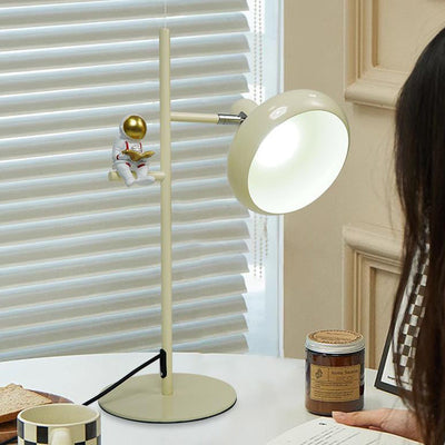 Moderne minimalistische cremefarbene runde Tischlampe aus Eisen mit 1 Licht für Schlafzimmer 