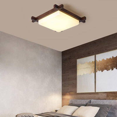Traditionelle chinesische quadratische hölzerne Acryl-LED-Unterputz-Deckenleuchte für Schlafzimmer 