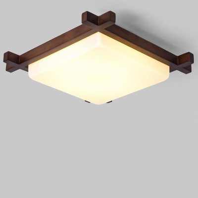 Traditionelle chinesische quadratische hölzerne Acryl-LED-Unterputz-Deckenleuchte für Schlafzimmer 