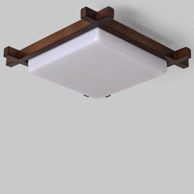 Traditionelle chinesische quadratische hölzerne Acryl-LED-Unterputz-Deckenleuchte für Schlafzimmer 
