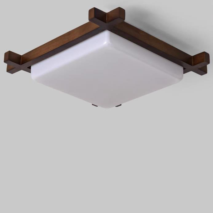 Traditionelle chinesische quadratische hölzerne Acryl-LED-Unterputz-Deckenleuchte für Schlafzimmer 
