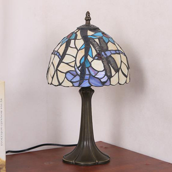 Lampe de table à 1 lumière en verre teinté fer traditionnel Tiffany Dome pour chambre 