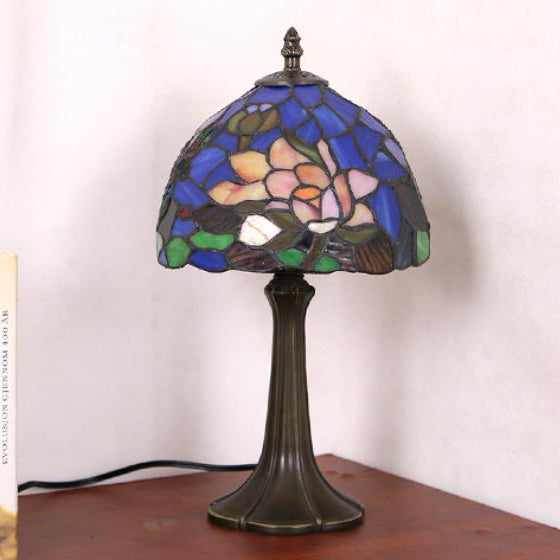 Lampe de table à 1 lumière en verre teinté fer traditionnel Tiffany Dome pour chambre 