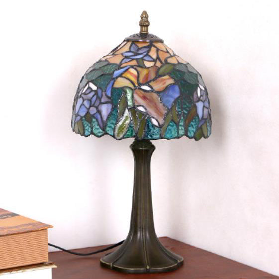 Lampe de table à 1 lumière en verre teinté fer traditionnel Tiffany Dome pour chambre 