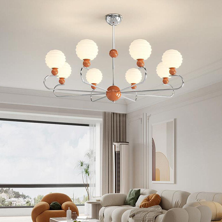 Chandelier contemporain nordique avec abat-jour en verre en forme de haricot magique et cadre en fer à 5/8 lumières pour salon 