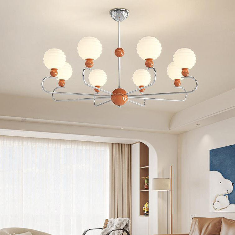 Chandelier contemporain nordique avec abat-jour en verre en forme de haricot magique et cadre en fer à 5/8 lumières pour salon 