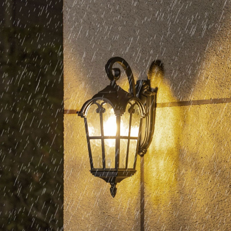Lámpara Aplique de Pared de 1 Luz de Vidrio de Aluminio con Forma de Ventana Cuadrilateral Tradicional Europea para Patio Exterior 