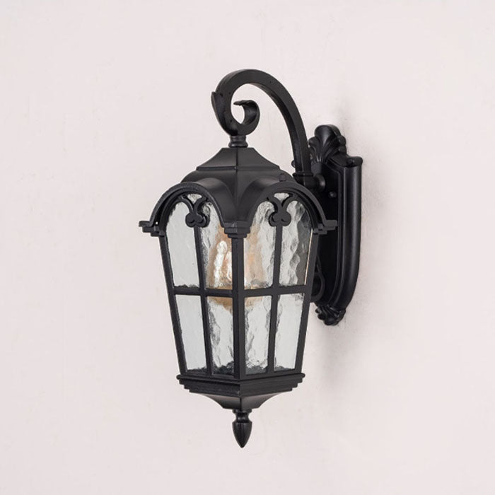 Lámpara Aplique de Pared de 1 Luz de Vidrio de Aluminio con Forma de Ventana Cuadrilateral Tradicional Europea para Patio Exterior 