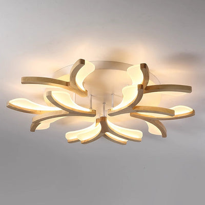 Contemporary Scandinavian Branch Flower Wood Iron Acrylic LED Semi-Flush Mount Ceiling Light For Living Room