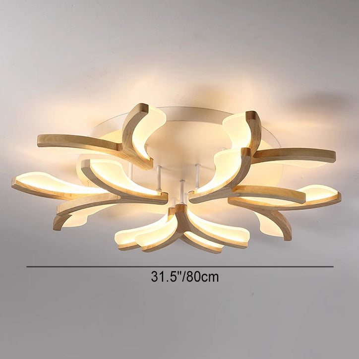 Zeitgenössische skandinavische Zweig Blume Holz Eisen Acryl LED Semi-Flush Mount Deckenleuchte für Wohnzimmer 