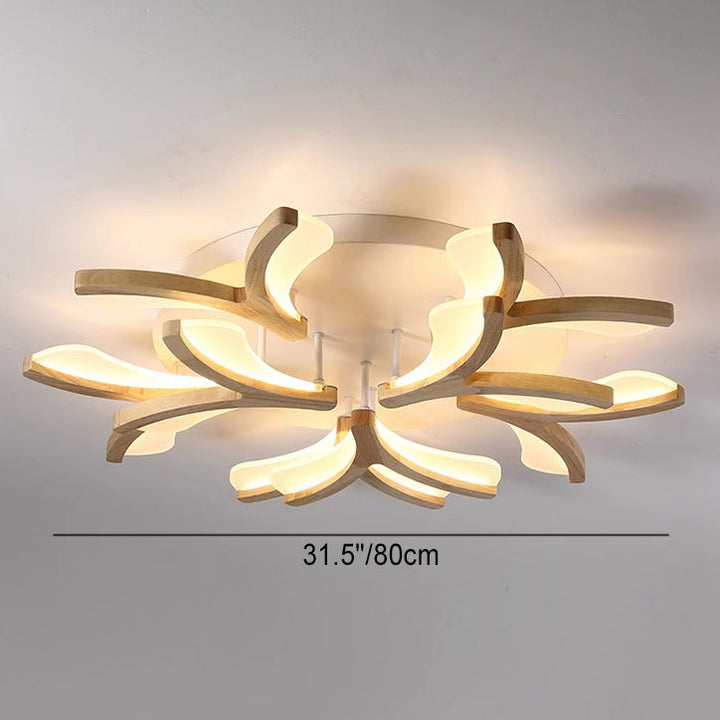 Zeitgenössische skandinavische Zweig Blume Holz Eisen Acryl LED Semi-Flush Mount Deckenleuchte für Wohnzimmer 