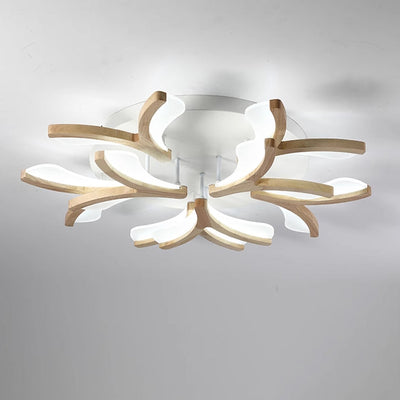 Contemporary Scandinavian Branch Flower Wood Iron Acrylic LED Semi-Flush Mount Ceiling Light For Living Room