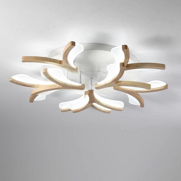 Contemporary Scandinavian Branch Flower Wood Iron Acrylic LED Semi-Flush Mount Ceiling Light For Living Room