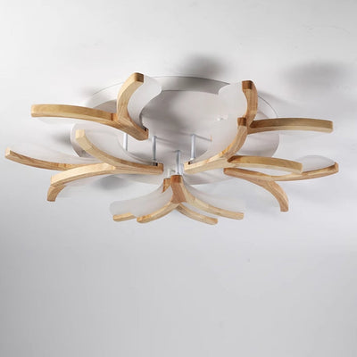 Contemporary Scandinavian Branch Flower Wood Iron Acrylic LED Semi-Flush Mount Ceiling Light For Living Room